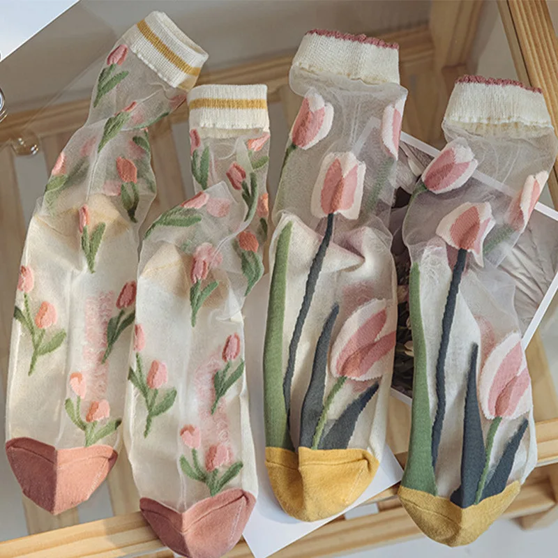 

6 pairs Women's summer thin fashion mid tube socks sweat absorbing breathable long tube socks comfortable women's socks