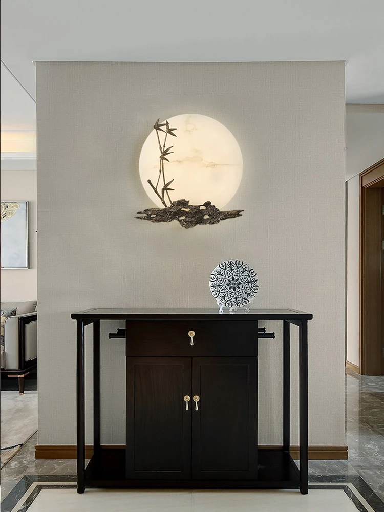 مصباح جداري على الطراز الصيني الجديد زن على الطراز الصيني جميع النحاس والرخام لغرفة المعيشة وغرفة الشاي وإضاءة خلفية للحديقة الخارجية والمناظر الطبيعية م #1