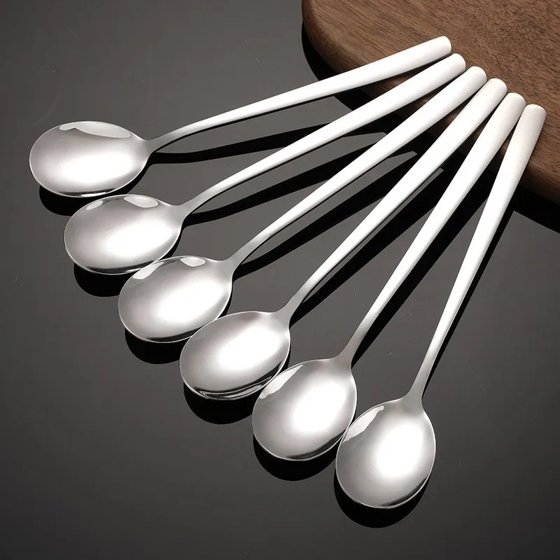 

8 Pcs Spoon Set 304 Stainless Steel Cutlery Set Long Handle Coffee Spoon Korean Cake Spoon for Hotel Home Bar Cafe and Office