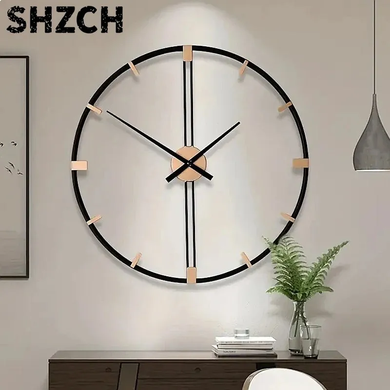 60cm Large Iron Art Wall Clock Silent Mechanism Luxury Living Room Kitchen Decor
