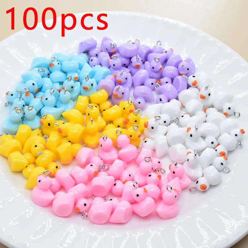 100pcs/Pack Mix Bulk Wholesale Duck Resin Charms Cute Small Yellow Ducks Earring Pendant Making Diy For Keychain Bracelet Charms