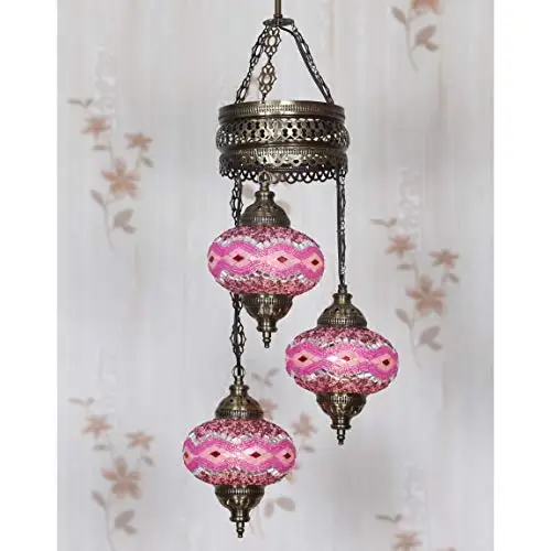 LaModaHome 35 + Unique Colors, 2020 Customizable Chandelier 3 Globes + Free 3 Bulbs, stunning Mosaic Turkish Lamp Moroccan Light