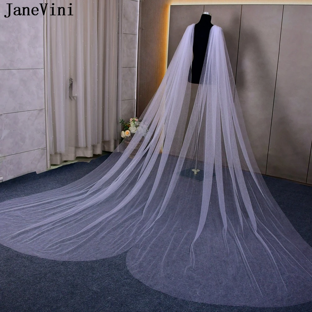 JaneVini Shiny Glitter Wedding Cape for Bride 3M Long Veil Bridal Shawl Bride Jackets Wrap for Wedding Dress 2 Pieces Wrap Cloak