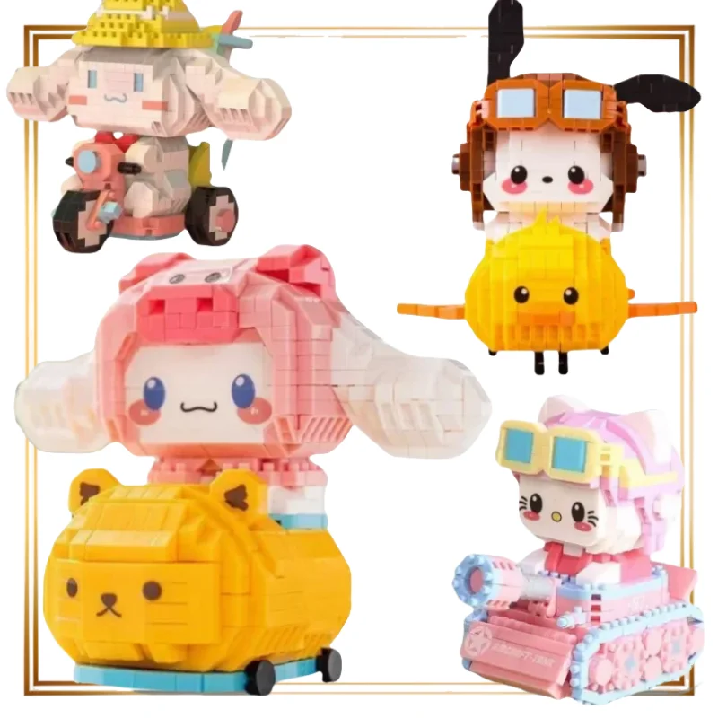 

Fashion Sanrio Assembled Model Bricks Karting Kuromi Cinnamoroll Pom Pom Purin Toy Girl Cartoon Kids Building Blocks Gifts Anime