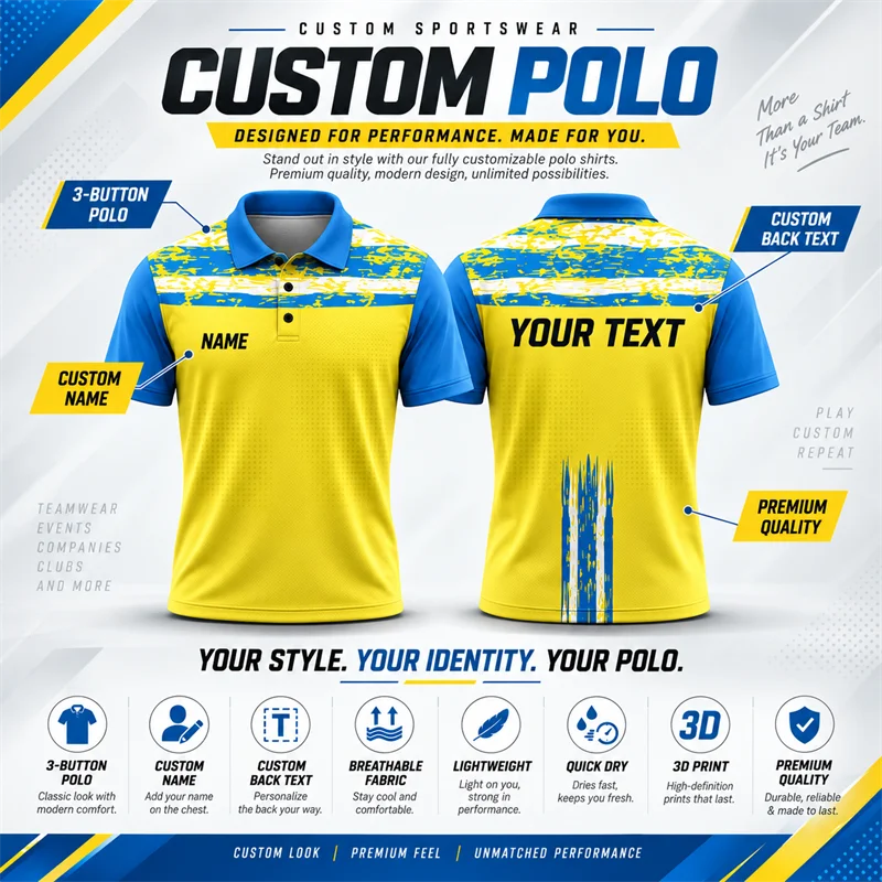 Wholesale Polo Jersey Custom Name Text Breathable Polyester Shirt for Reseller Bulk Orders Boutique Stock and Dropshipping Sale
