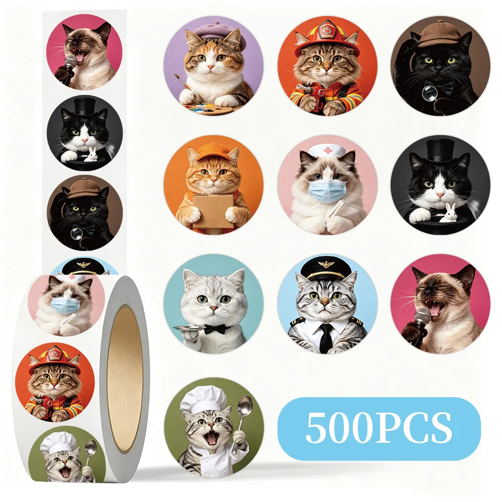 500pcs/Roll Cute Cat Cartoon Sticker DIY Skateboard Laptop Guitar Phone Car Seal Label Decals Decoration