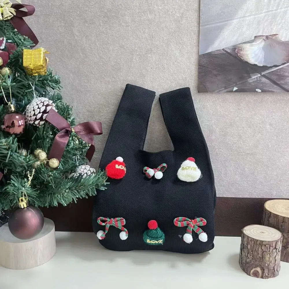Knitted Handbag Christmas New Year Gift Bag Creative Candy Pouch Soft Elastic Tote Fashion Sweet Style Holiday Party Decor
