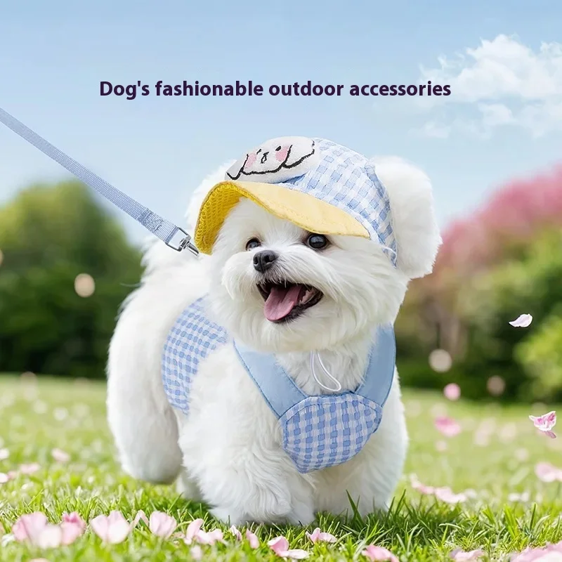 

Pet Dog Cat Hat Spring/Summer Outing Sunshade Hat Cute Chest Strap Vest Dog Harness and Leash Set Puppy Accessories