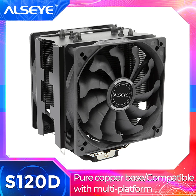 ALSEYE S120D CPU Fan Cooler PWM 120mm 4 Pin 4 Heat-Pipe Cooler for LGA 775 115x 1366 AM2 + AM3 + AM4