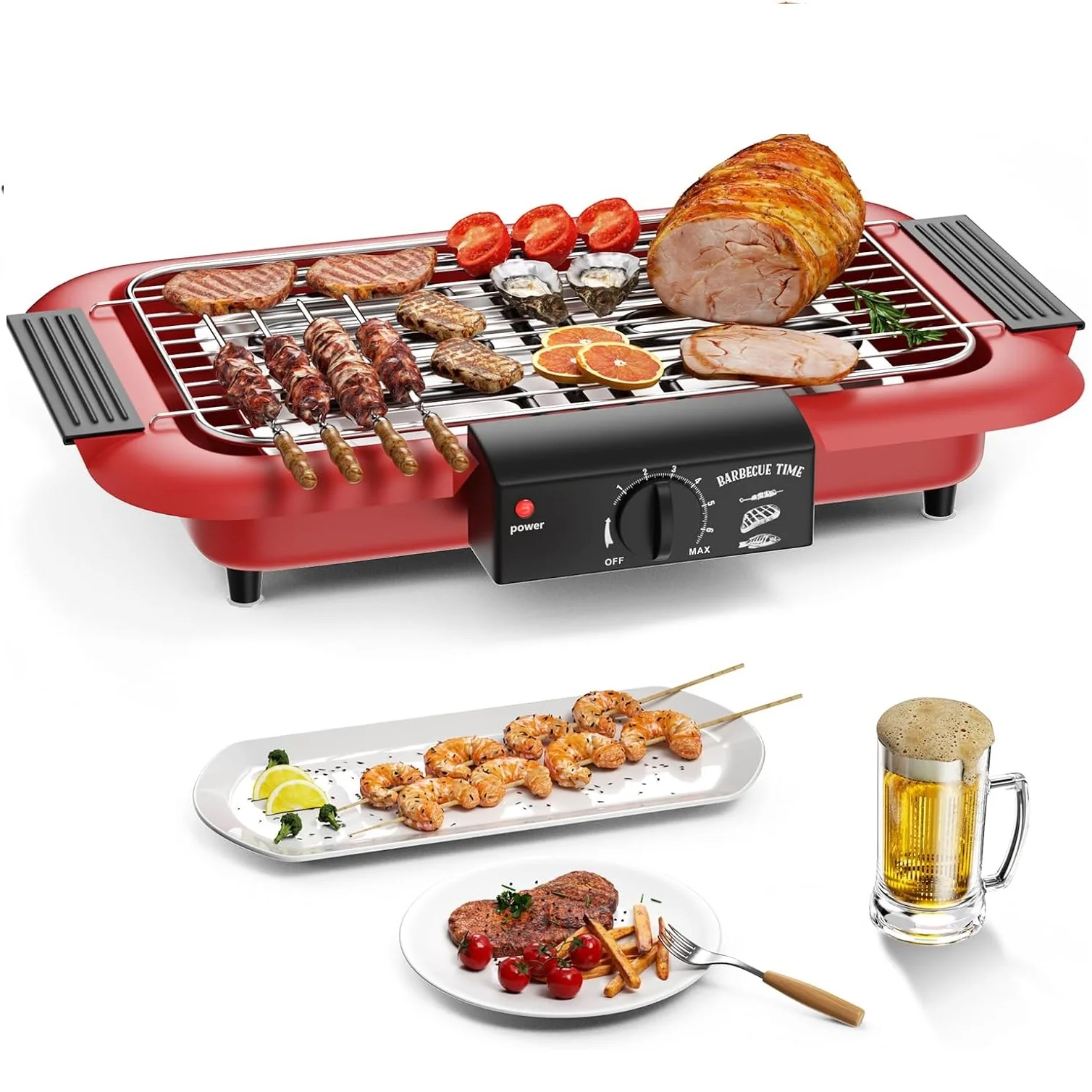 Electric BBQ Grill Smokeless Non-Stick Indoor/Outdoor Barbecue Grill Double tube High Power Portable Stand Grill for BBQ Party