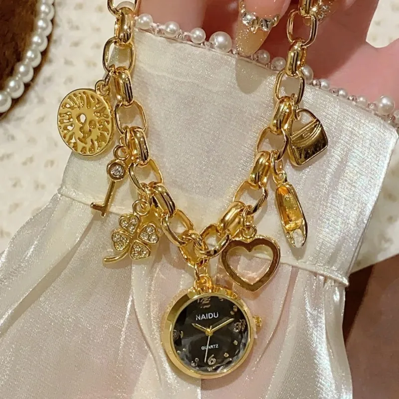 

Роскошные дизайнерские подвесные цепочки в форме сердца со стразами, браслет, часы Y2k, женские оригинальные часы в подарок