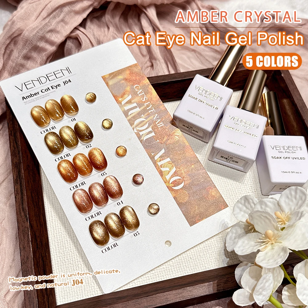 

Vendeeni 5 Colors/set Coffee Brown Crystal Cat Eye Gel Nail Polish UV LED Manicure Amber Magnetic Nail Varnish With Color Card