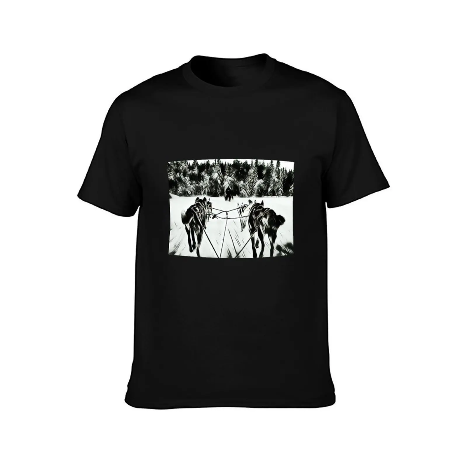 Huskeys in the snow T-Shirt Fashion Print Casual Short Sleeve