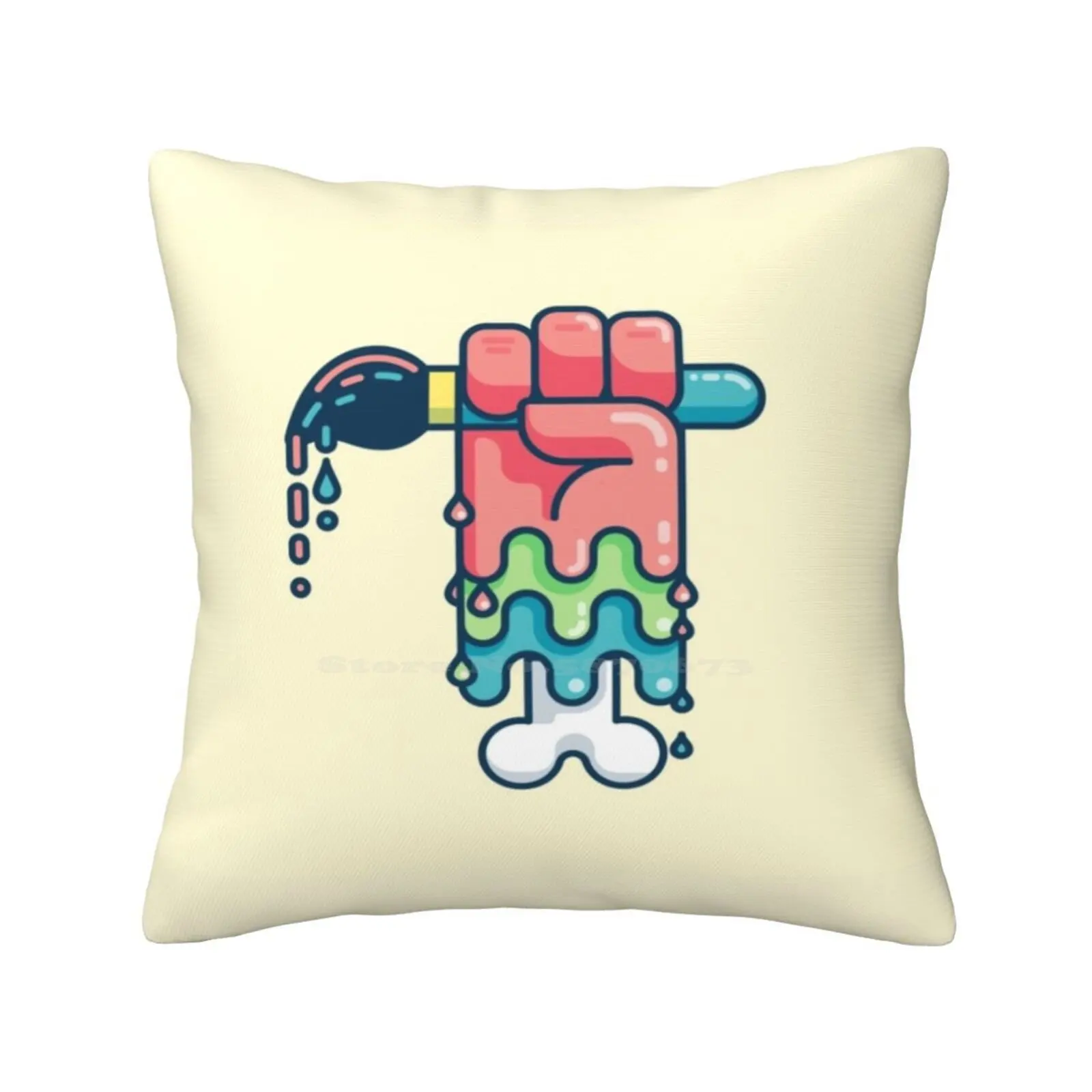 Paint Or Die Throw Cushion Pillow Cover Brush Hand Fun Colorful Fist Colors Artist Drip