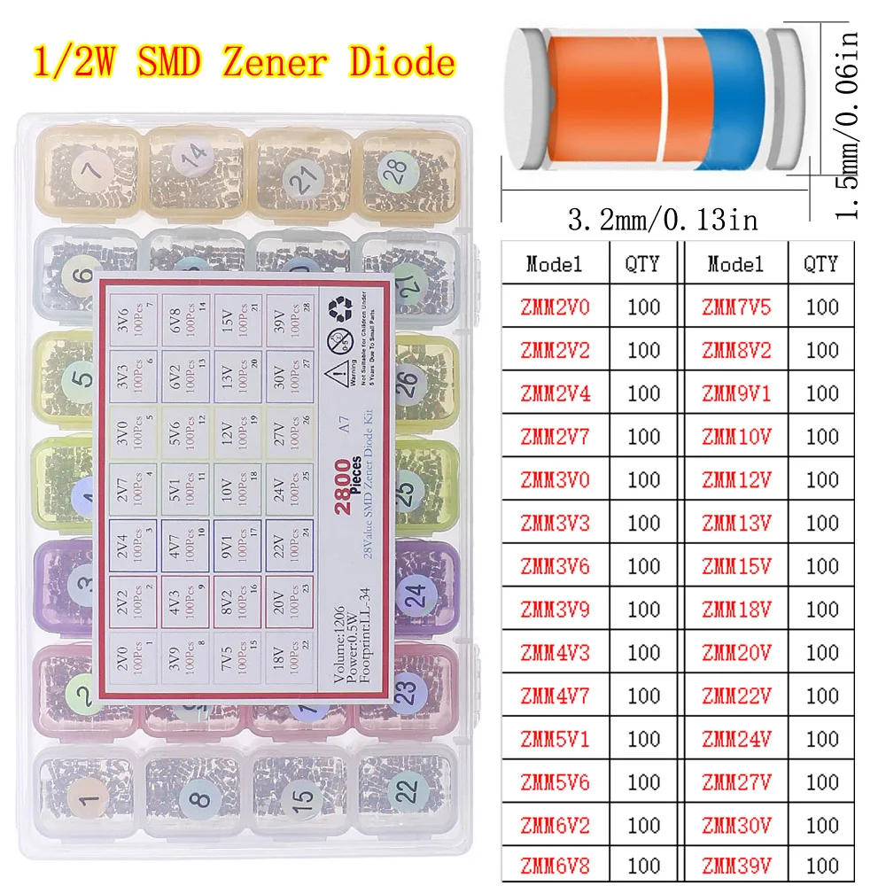 DIP SMD Zener Diode Fast Switching Schottky TVS Diode Assorted Kit 1N4007 1N5408 FR207 1N5819 1N5822 1N4148 10A10 M7 SS14 2V-47V