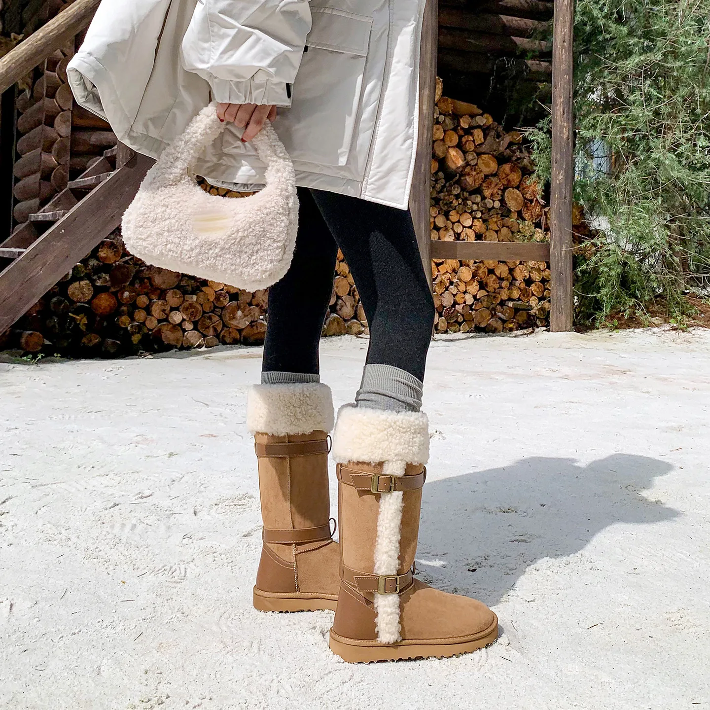المرأة الجمل شيرلينغ مبطن أحذية الثلوج مشبك ديكور منتصف العجل الأحذية الدافئة مقاوم للماء عدم الانزلاق منصة الأحذية لفصل الشتاء في الهواء الطلق #3