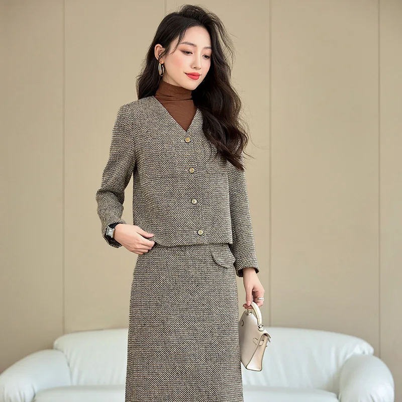 High-End Women's Suits Suit Autumn and Winter New Casual Adult Lady like Woman Dignified Goddess Ladies Dress Suit Two-Piece