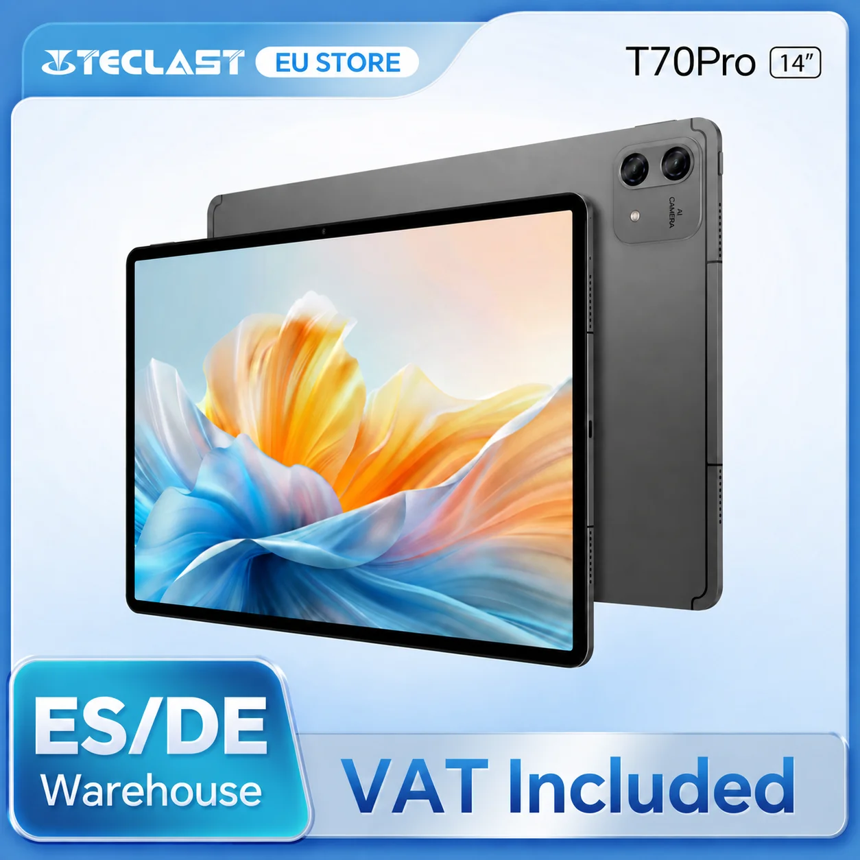 Tablette Android 16 Teclast T70Pro avec Gemini AI, écran IPS 14 pouces 2240x1400, processeur G100 Octa Core, 8 Go de RAM + 40 Go de RAM étendue, stockage UFS 128 Go, extension Micro SD 1 To, double SIM 4G LTE,10000 mAh