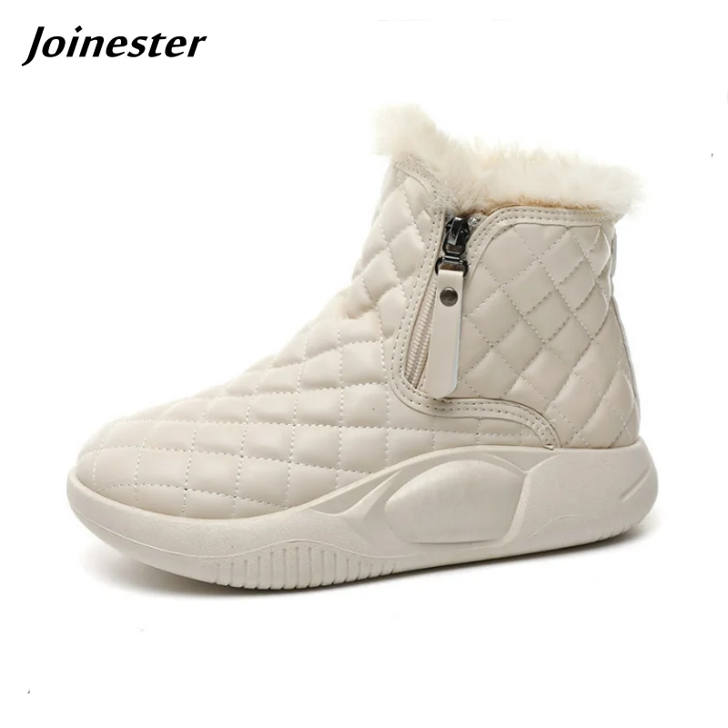 Women Fur Lined Short Plush Warm Boots for Winter Non-Skid Ankle Snow Booties Girls Side Zip Trifle Heel Casual Shoes