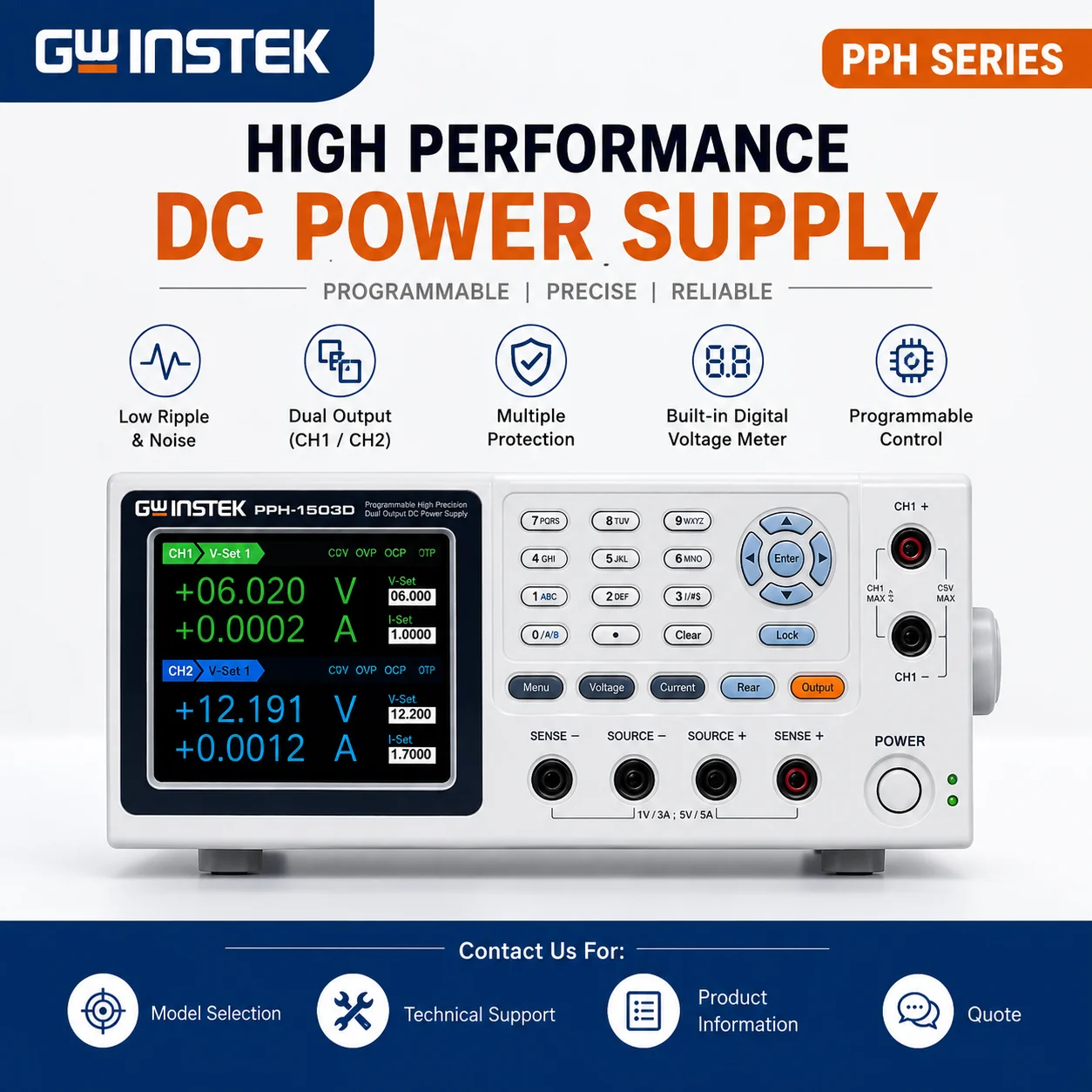 GW Instek PPH Series High Precision DC Power Source PPH-1503 PPH-1506D Programmable Power Supply Fast Transient Response