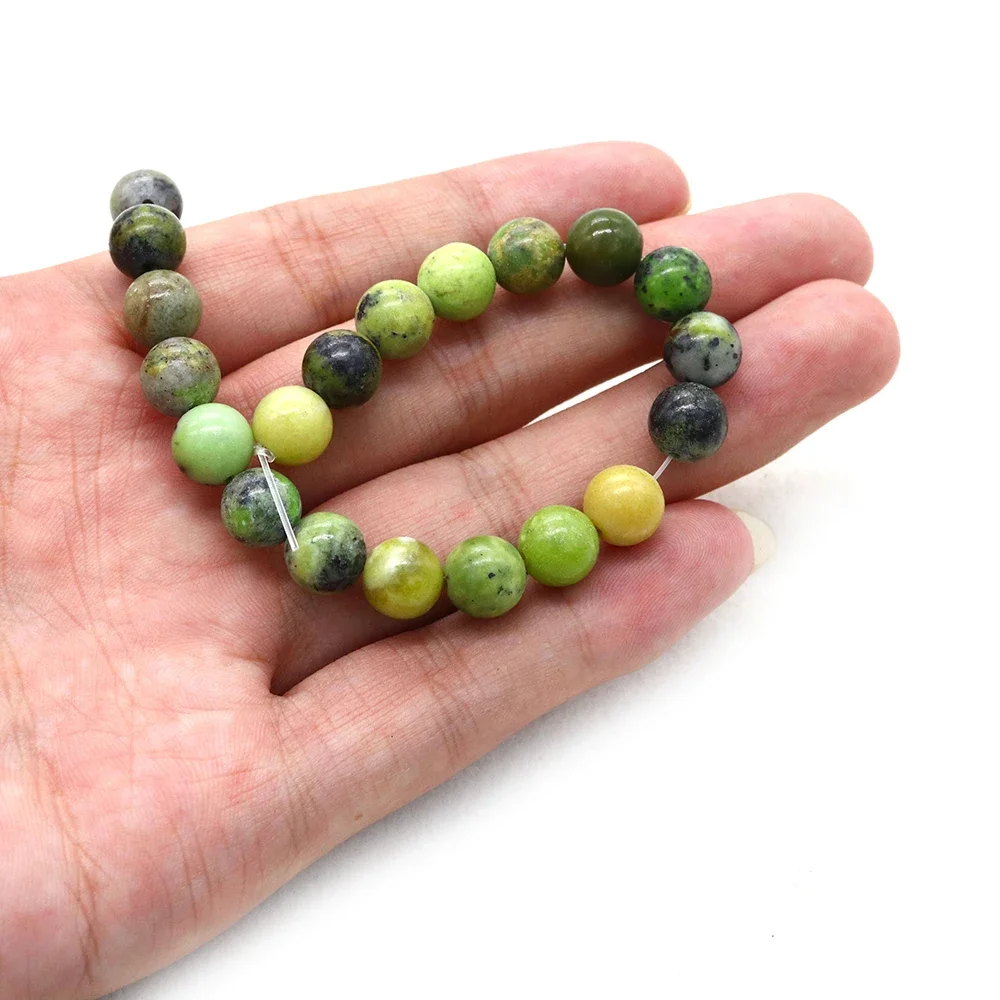 

1strand Polished Natural Stone Straight-hole Round Green Loose Beads DIY Jewelry Accessories for Necklaces and Bracelets Gifts