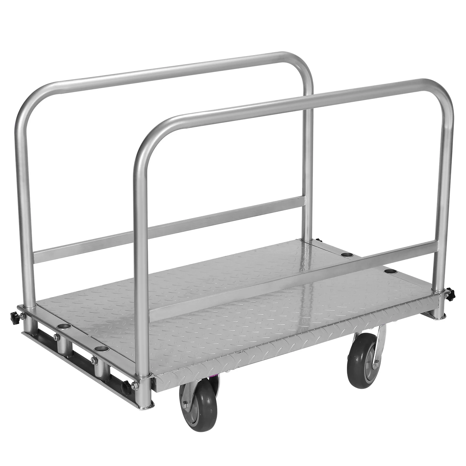 

Steel Panel Truck Cart 4 Swivel Casters Lumber Cart with 2500lbs Capacity 36x24inch Steel Board with 3 Side Handrails