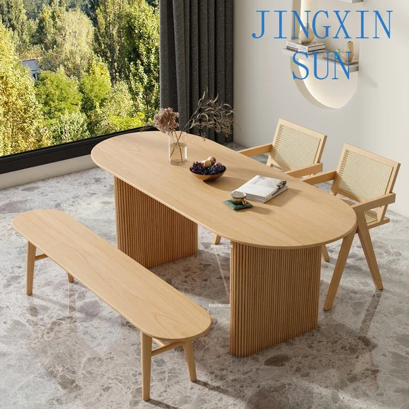 Crude Wood Dining Table Household Small Apartment Kitchen Furniture Ellipse Dining Tables Creative Upscale Restaurant Tables