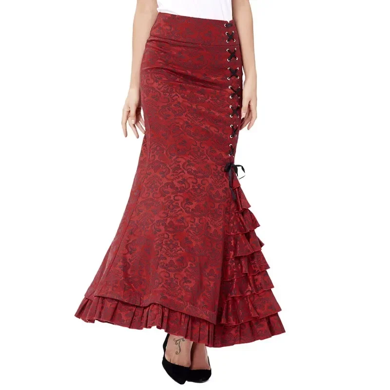 Women's Midi Y2k Skirt Victorian Retro High Waist Elegant Temperament Skirt Steampunk Gothic Style Fishtail Skirt Party Clothes