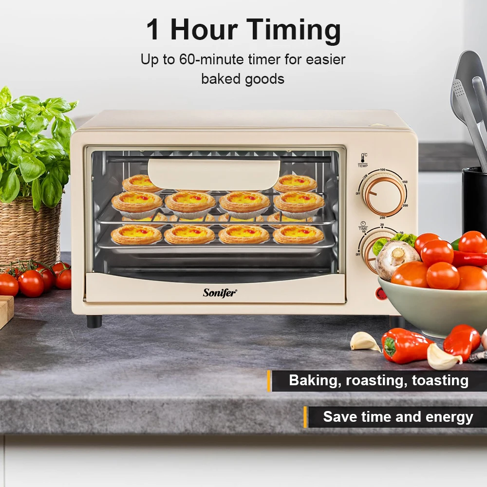 Electric Oven Sonifer SF-4042 7L 640W Mini Toaster Oven 250°C Adjustable Temperature Timer Viewing Window for Home Kitchen