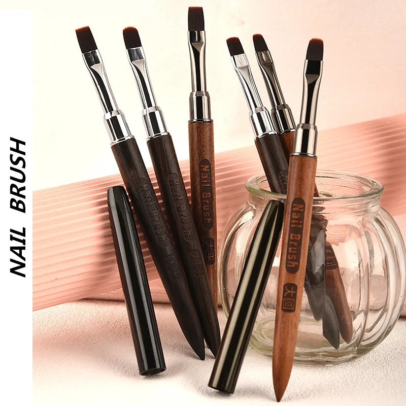 1PC Acryl Nagel Pinsel Stift für Pulver Maniküre Runde Holz Griff Gel Builder Pinsel