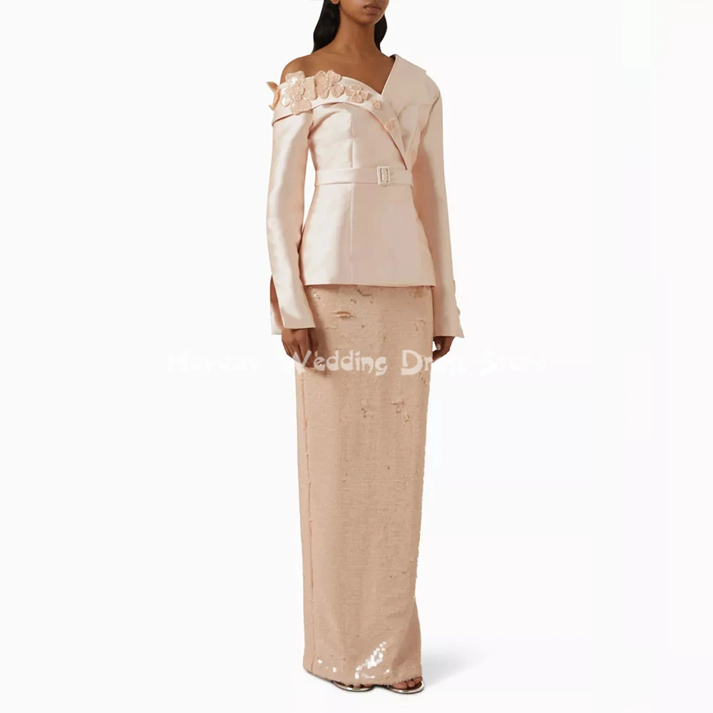 

Heyday Women's 3D Sequin Flowers Applique Evening Dresses One-shoulder With Long Sleeves Floor-Length Elegant Dresses 2025