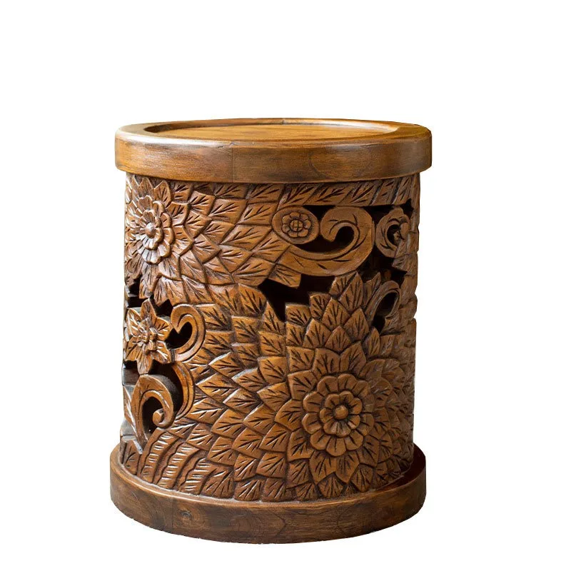 Thailand imported wood carving shoe changing stool, home living room entrance room decorative ornament flower stool
