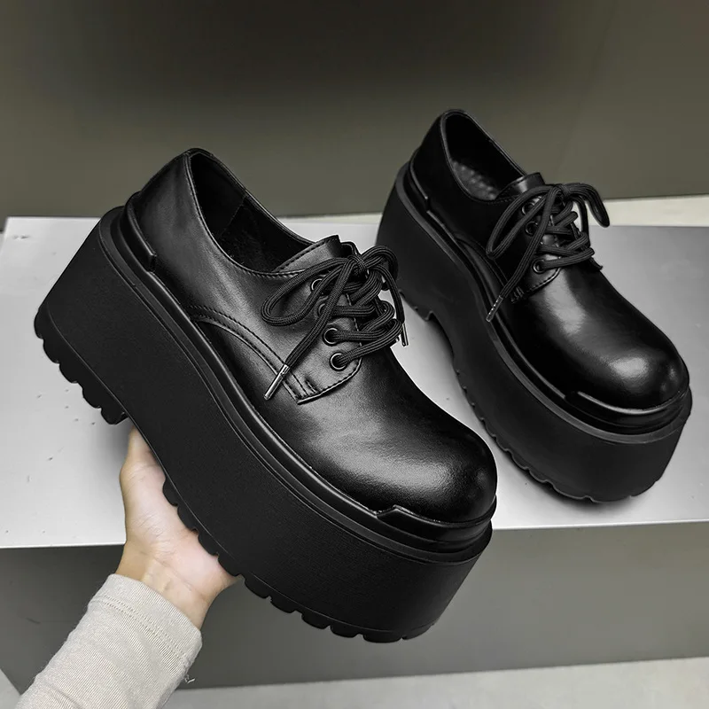 mens fashion stage nightclub high platform shoes lace-up genuine leather oxfords shoe brand designer sneakers handsome footwear