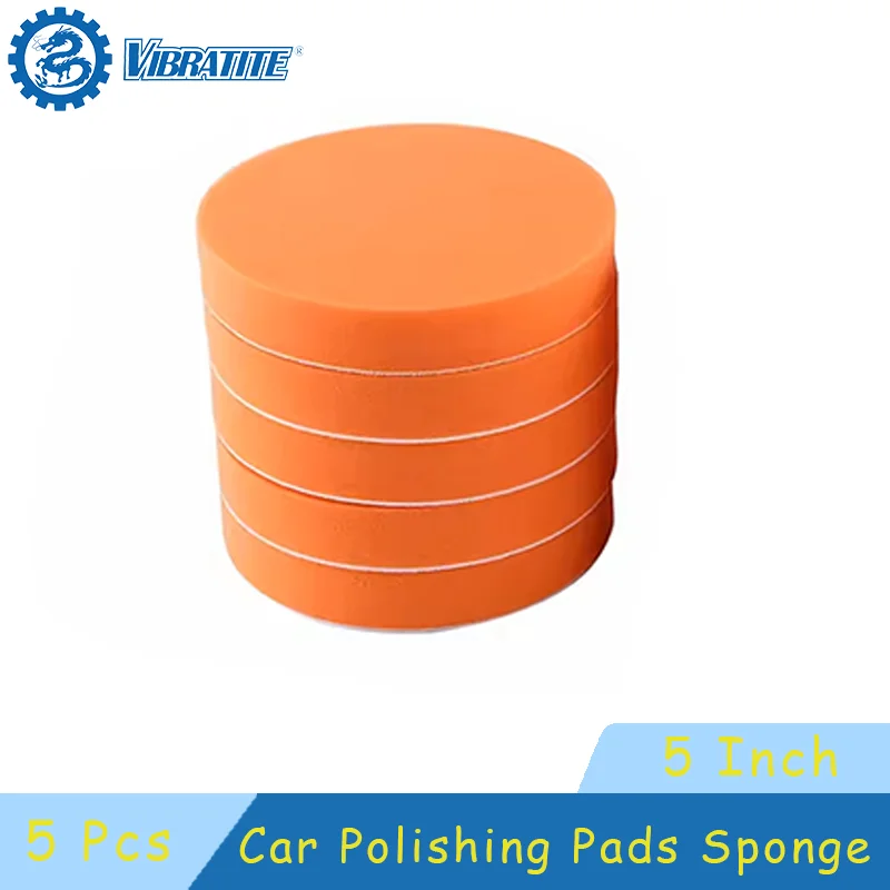 5Pcs 5 Inch(125mm) Car Polishing Pads Sponge Polishing Buffing Waxing Pad Kit Tool for Car Polisher Buffer Auto Care Set Orange