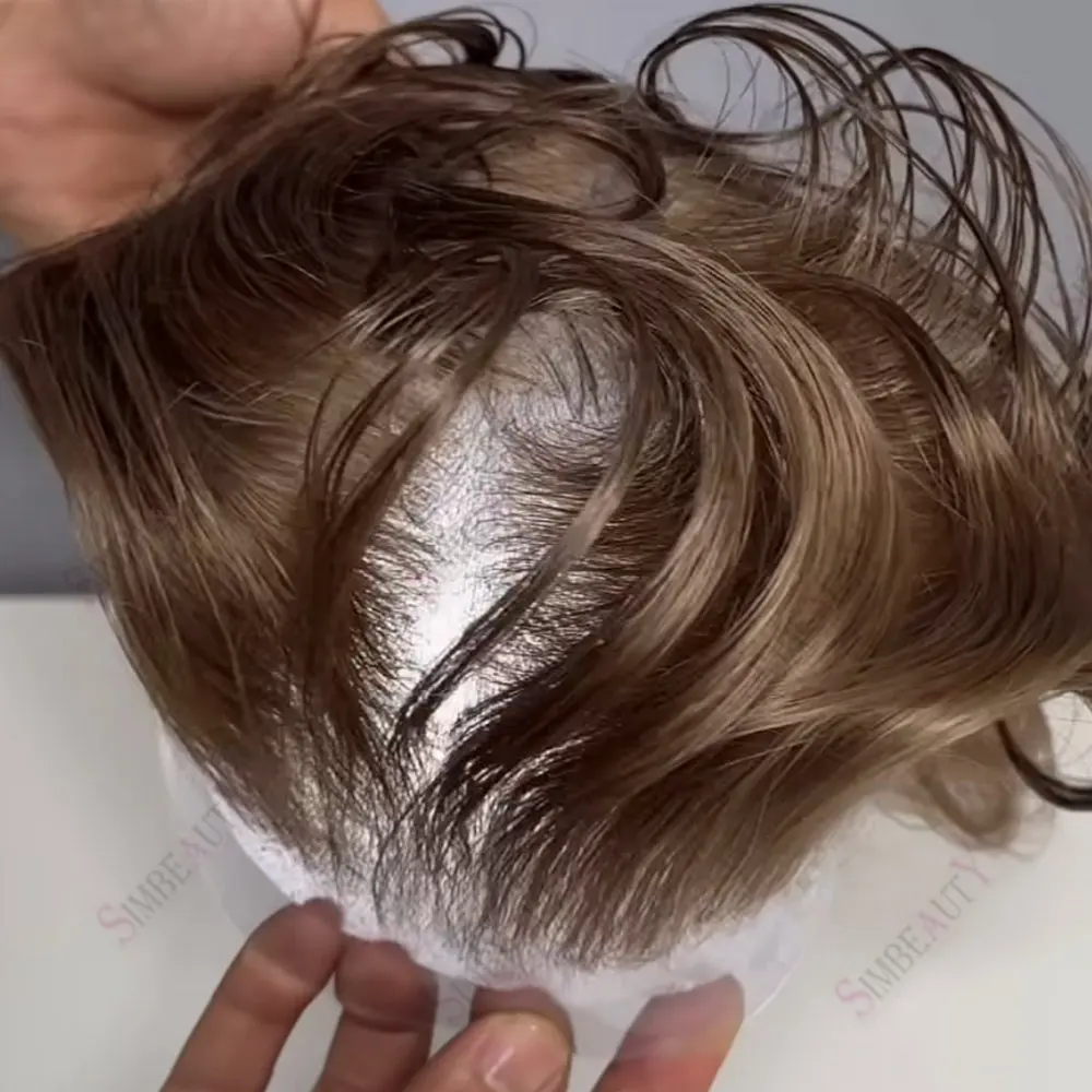 

Men's Capillary Prosthesis 0.02mm Super Thin Skin Men Toupee 100% Human Hair Replacement System Dark Blonde Grey Black Remy Hair