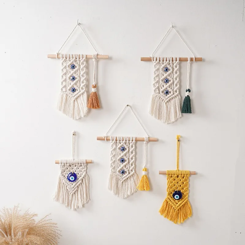Tassel Woven Cotton Rope Turkish Eye Small Tapestry Wall Hanging Kids Room Decor Photo Props