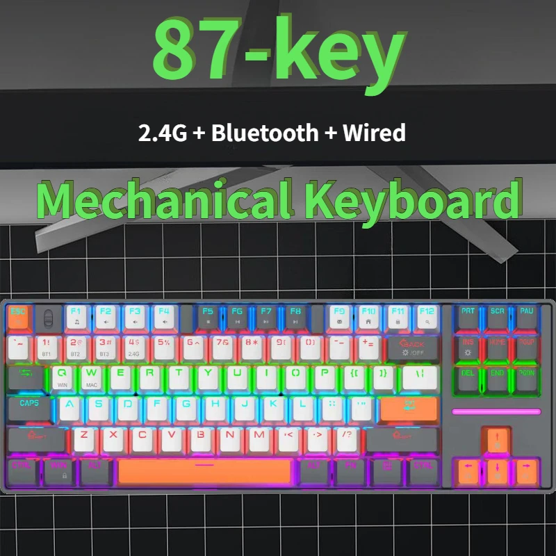 DELOG GK87 3 Mode Mechanical Keyboard 2.4G Bluetooth and Wired Connection Dedicated To E-sports Gaming PC Blue and Red Switches