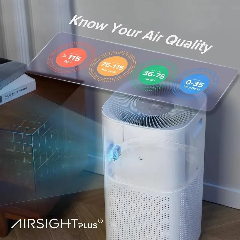 VENTE CHAUDE! Purificateurs d'air pour la maison grande pièce jusqu'à 3175 m2. Ft avec WiFi intelligent, moniteur PM2,5, capture de particules 3 en 1