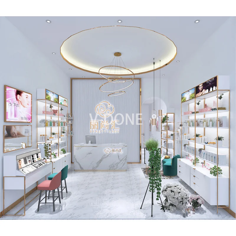 [Customized]High end makeup stand wooden mall kiosk design cosmetic shop furniture