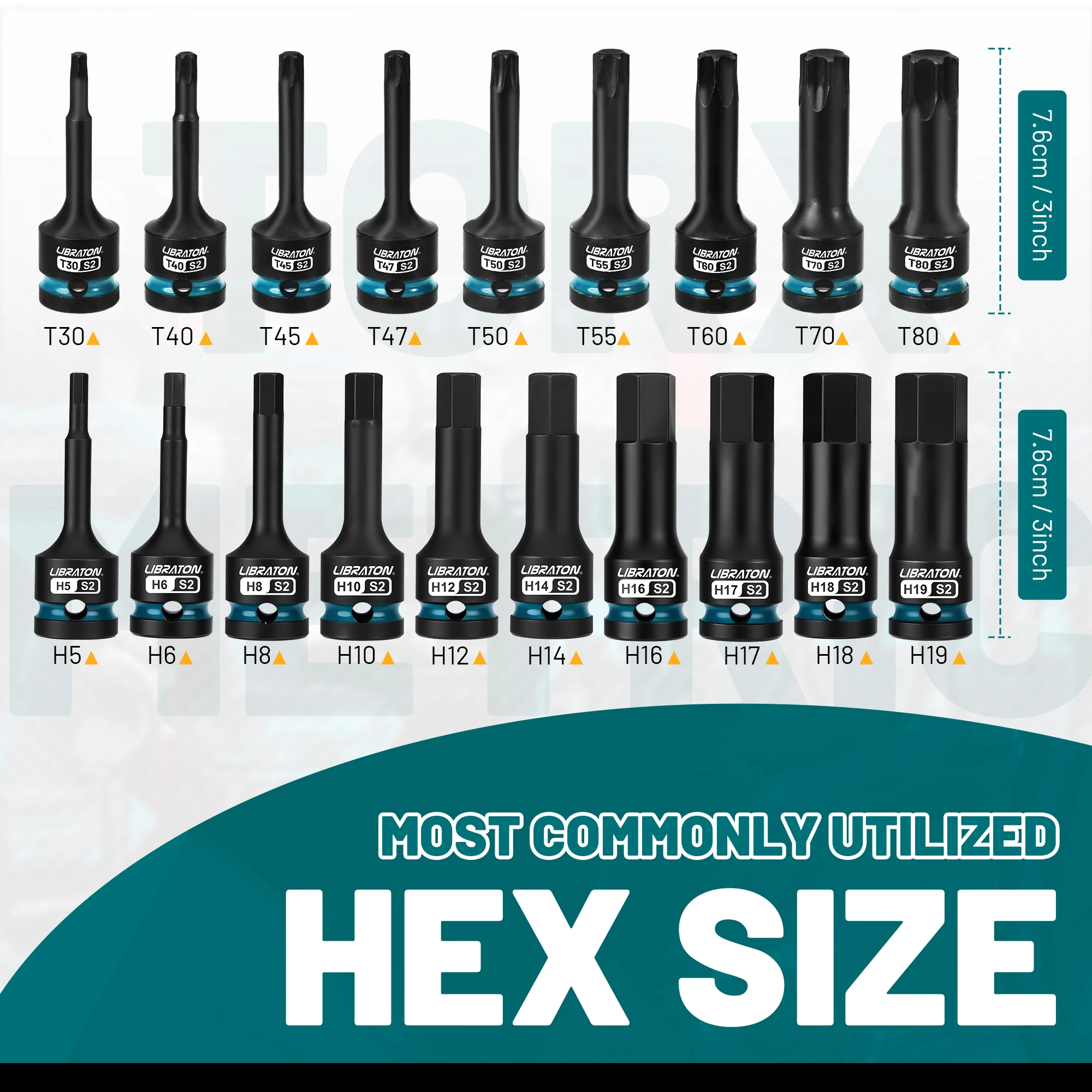 LIBRATON 19 قطعة تأثير عرافة وتوركس بت مجموعة مقابس 1/2 "محرك عزم دوران عالي مآخذ مجموعة لإصلاح الميكانيكا مع حالات تخزين XPE #3