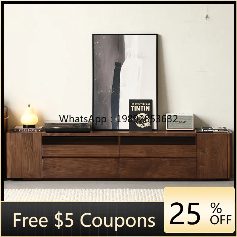 

LYY North American Black Walnut Solid Wood TV Cabinet Nordic Simple Living Room Home TV Storage Integrated