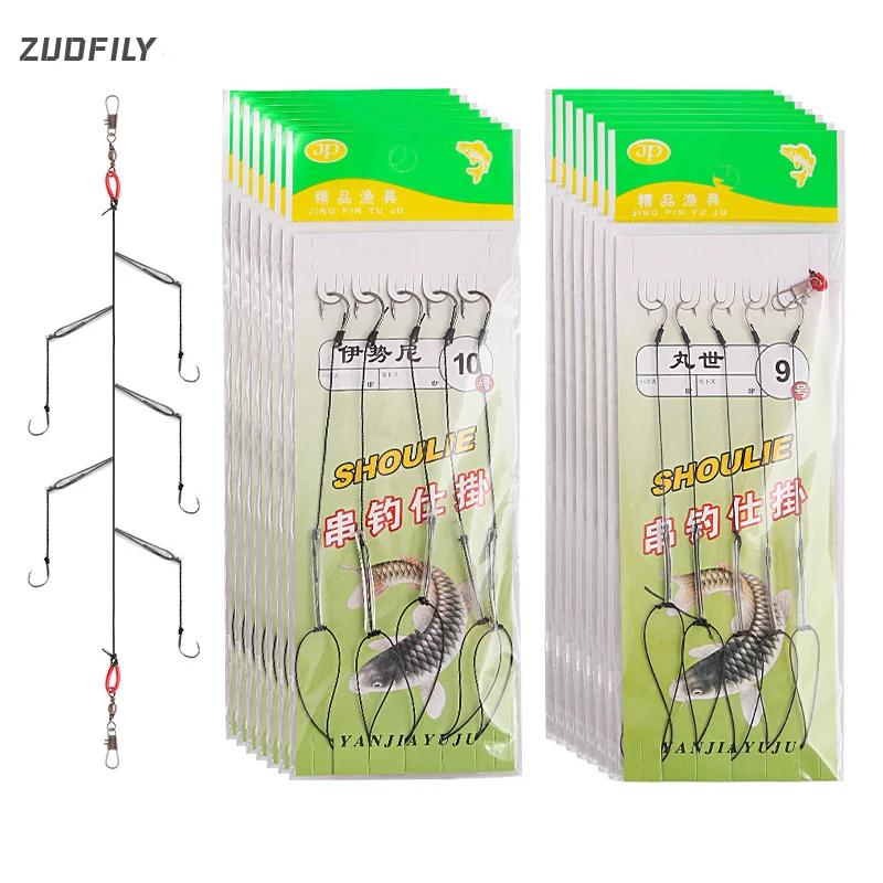 Aparejos de Pesca giratorios de acero rico en carbono, señuelos Pesca 3 # -18 # Soporte para cebos con 5 anzuelos, juego de anzuelos de pesca Marusi Ishni