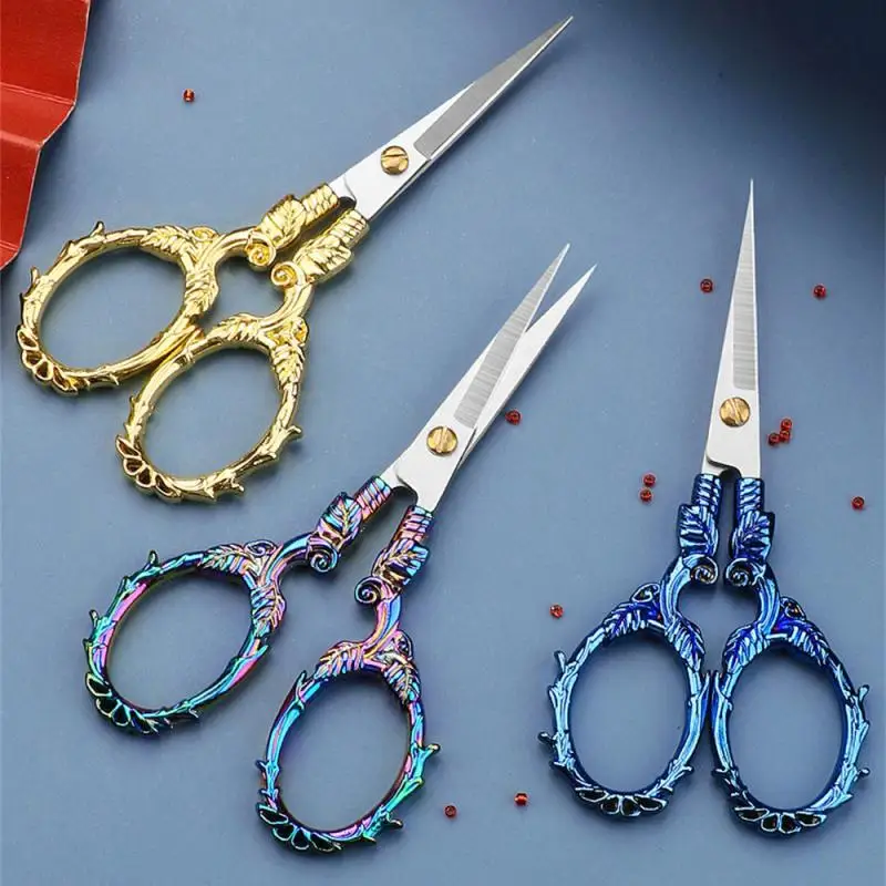 Kawaii Titanium Color Scissors Vintage Stainless Carved Cutting and Sewing,Thread Scissors, Sewing Tools,Cute Stationery