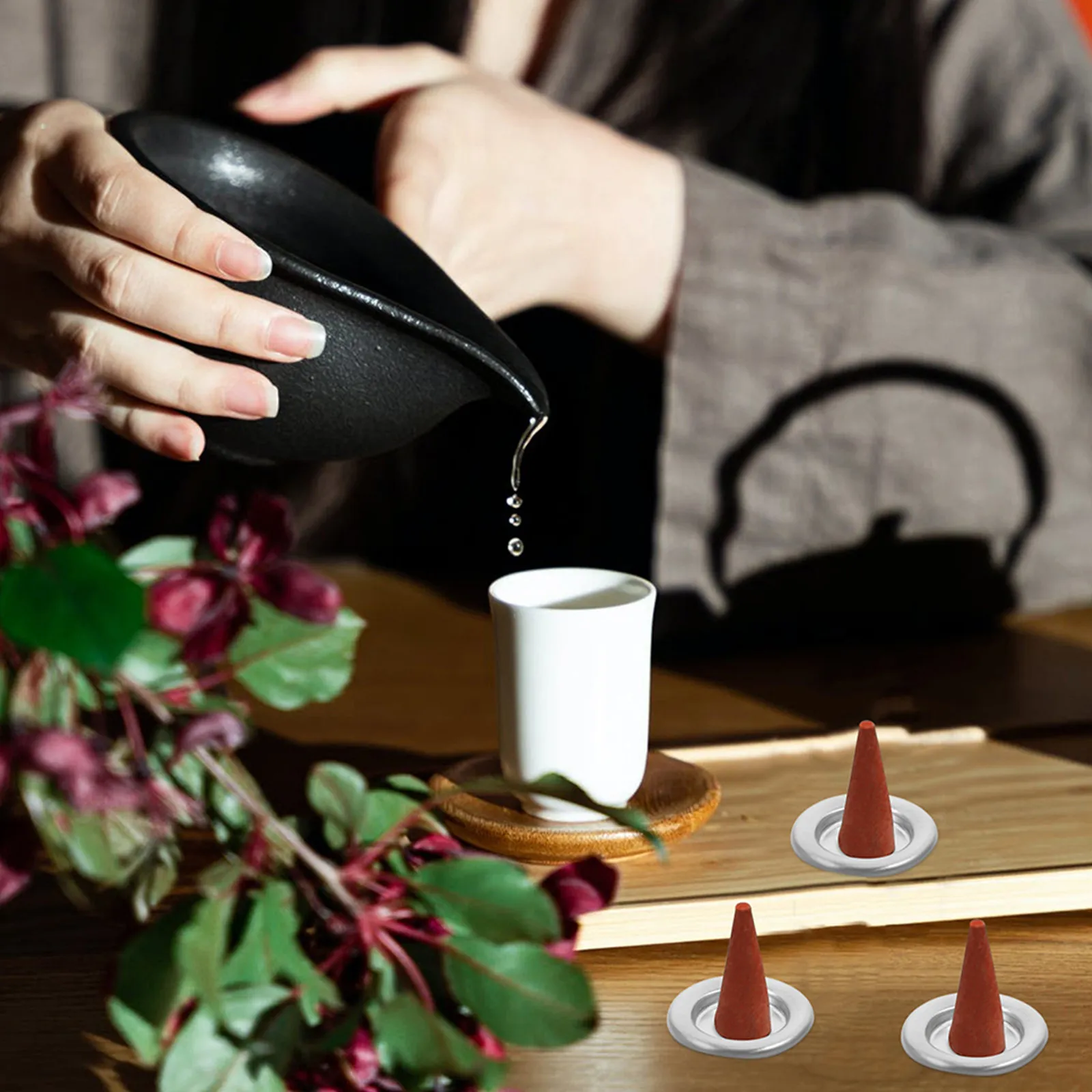 

40Pcs Aroma Accessories Vintage Metal Incense Burner Bowl Aluminum Alloy Tray Stand for Cones Sticks Powder Compact Travel