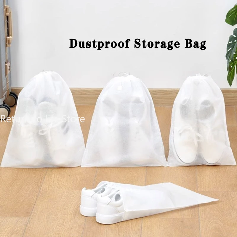 Shoe Dust Covers Non-Woven Dustproof Drawstring Clear Storage Bag Travel Pouch Shoe Bags Drying shoes Protect shoes 1pcs