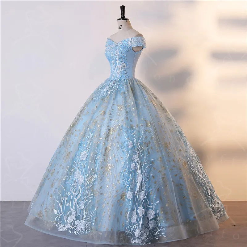 JEHETH Lace Appliques Prom Dress Off the Shoulder Evening Party Gown for Women Lace Up Balll Gown Floor Length