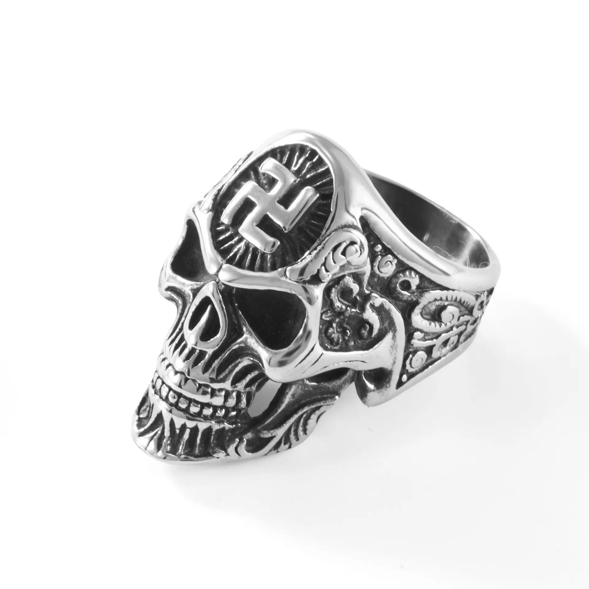 Mf Ghost Punk Doom Swastika Symbol Skull Misika Ring Size 14 Stainless Skeleton Big Rings For Men Svastika Head Of State