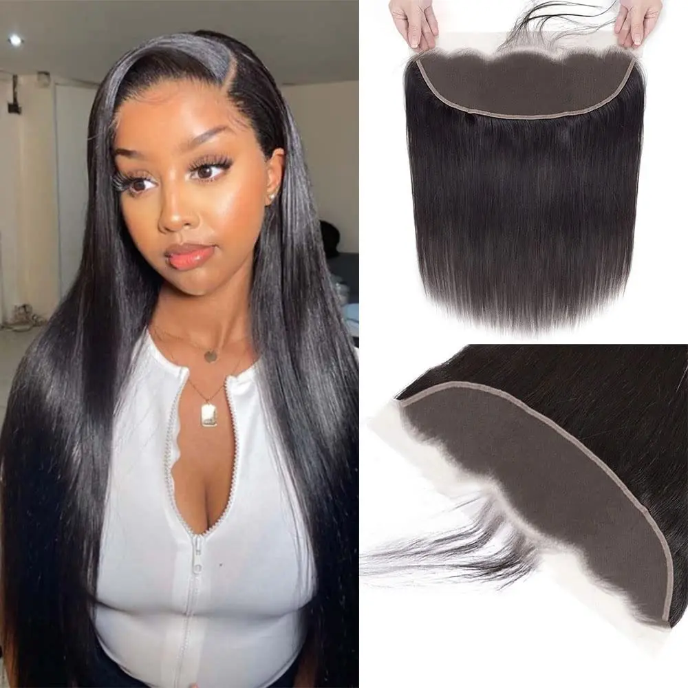 

Ear To Ear 13x4 Lace Frontal Peruvian Straight Human Hair Frontal Closure 150% Density Brazilian Virgin Straight Hair