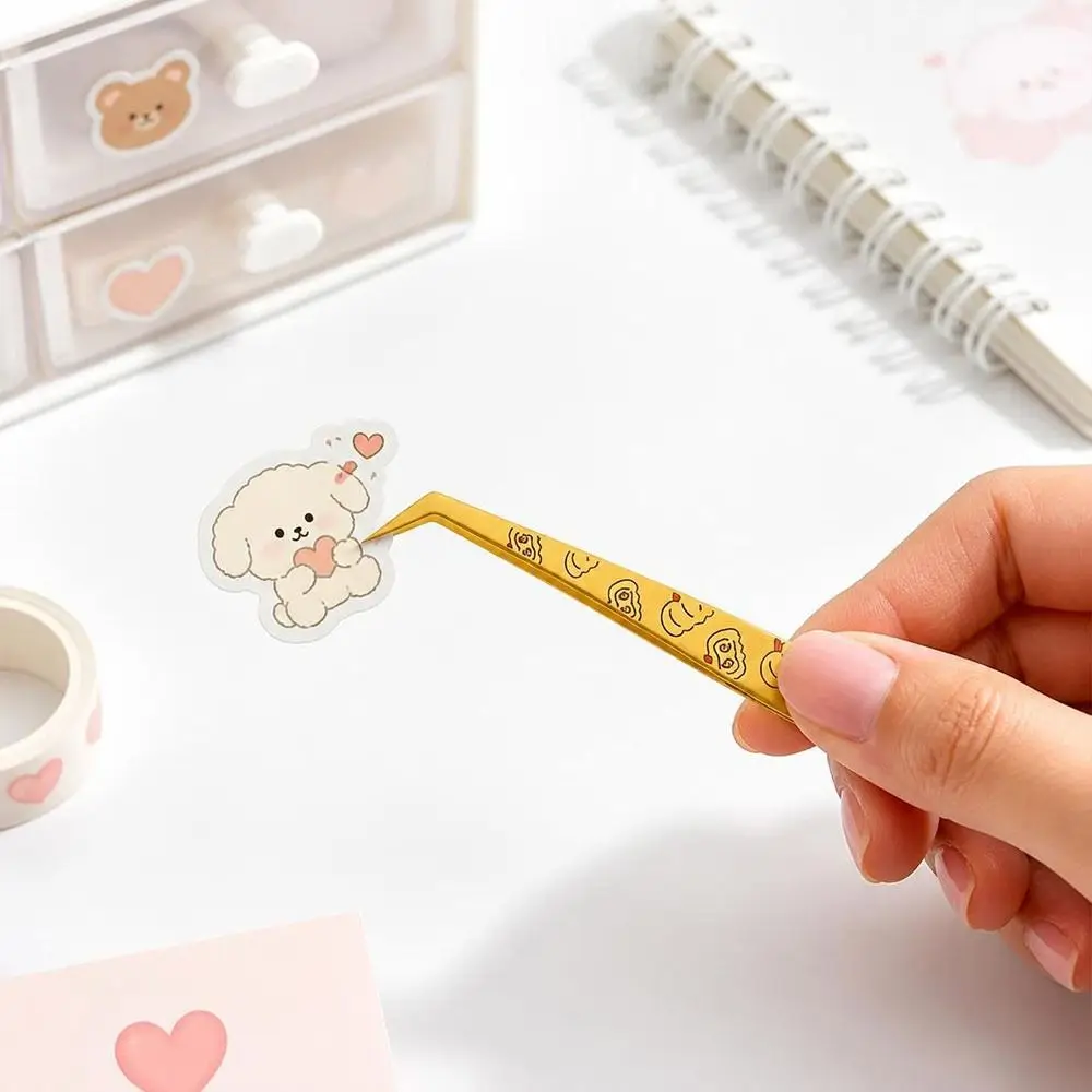 Stainless Steel Curved Stickers Tweezers High Precision Anti-static False Eyelash Tweezers Cartoon Fruits With Leather Case
