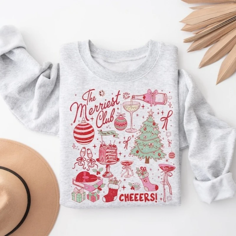 

The Merriest Club Sweatshirt Christmas Club Womens Holiday Season Most Wonderful Time of The Year Jingle Bells Rock Hoodie Tops